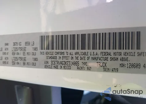 2019 Ram Promaster 1500 Low Roof 136 Wb z USA, uszkodzony, nr VIN 3C6TRVAG3KE514065